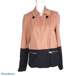 Maison Scotch biker wool color block coat